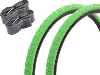 2x pneus route fixie KENDA Khan 28 pouces / 700 x 38C vert + chambre à air FV