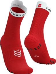 Chaussettes Compressport Pro Racing Socks v4.0 Run High Rouge/Blanc