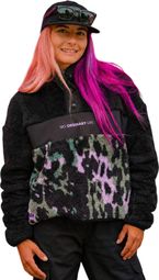 DHaRCO Sherpa Fleecejacke mit halbem Reißverschluss „Isa Signature“ in Violett mit Leopardenmuster für Damen