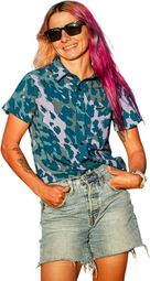 DHaRCO Tech Party Isa Leopard Violett Kurzarm-Bluse für Damen