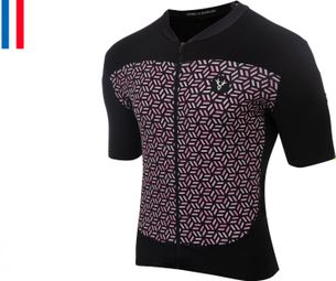 Maillot Manches Courtes LeBram Croix de Fer Noir Saumon Coupe Ajustée