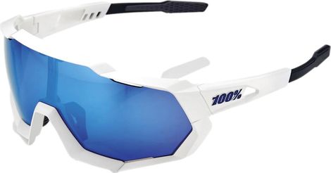 100% Speedtrap Matte White Brille - Spiegelblaues Glas