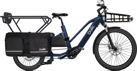 Vélo Cargo Longtail Électrique O2feel Equo 7.4 Shimano Nexus 5V Courroie 835 Wh 26/20'' Bleu Gotham Pack Family