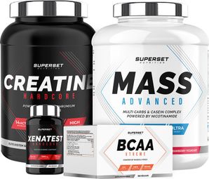 Programme Prise de Masse Expert - Mass Advanced 2 5kg Fraise Yogourt - Créatine Hardcore - BCAA Xtreme - Xenatest Hardcore