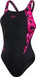 Speedo Boom Logo Splice Muscleback Badeanzug Damen Schwarz/Pink