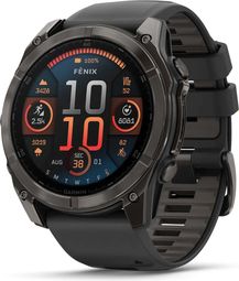 Garmin Fēnix 8 AMOLED - 51 mm Saffier Titanium Carbon Gray DLC GPS Horloge met Siliconen Band Zwart/Kiezelgrijs