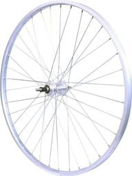 ROUE 24  VTT ARRIERE JANTE ALU SIMPLE PAROI ARGENT FREIN PATIN MOYEU ALU ECROUS ROUE LIBRE.