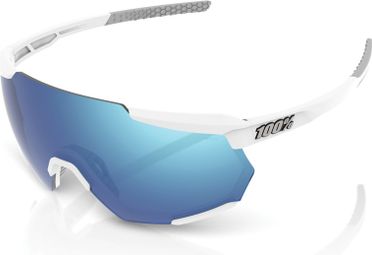 Lunettes 100% Racetrap Matte White Hiper Blue Multilayer Mirror Lens / Blanc / Bleu
