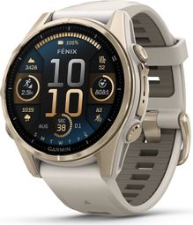 Montre GPS Garmin Fénix 8 AMOLED - 43 mm Sapphire Titane Soft Gold avec Bracelet en Silicone Gris Beige