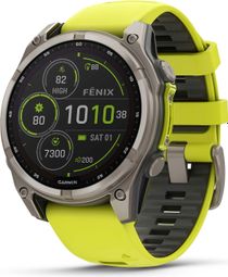 Montre GPS Garmin Fénix 8 Solar - 47 mm Sapphire Titane Carbon Gray DLC avec Bracelet en Silicone Jaune Graphite