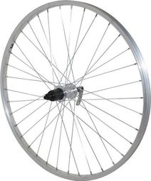 ROUE 26  VTT ARRIERE JANTE ALU SIMPLE PAROI ARGENT FREIN PATIN MOYEU ALU BLOCAGE RAPIDE CASSETTE 8/9V.