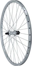 ROUE 26  VTT ARRIERE JANTE ALU DOUBLE PAROI ARGENT FREIN PATIN MOYEU ALU BLOCAGE RAPIDE CASSETTE .