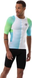 Camiseta de manga corta Compressport Stream blanca/azul/verde para hombre