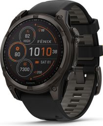 Garmin Fēnix 8 Solar - 47 mm Saffier Titanium Carbon Grijs DLC GPS Horloge met Siliconen Band Zwart/Kiezelgrijs