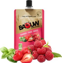 Baouw Puré energético orgánico de frambuesa, fresa y albahaca 90 g