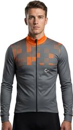 Maillot de Cyclisme Hiver Manches Longues ORDINO Taupe/Orange