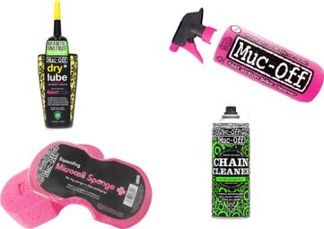 MUC-OFF PACK Dry Lubricant with PTFE 50ml + MICROCELL Sponge + Bicycle chain cleaner 400ml + Nano Tech Bike Cleaner 1L