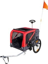 Remorque velo utilitaire maxi 45kg colori rouge avec roues 20  fixation axe de roue arriere - fond metal renforce pour transport chien ou bagage avec poignee et 2 roues 8