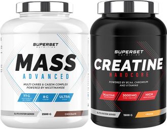 Programme Prise de Masse Avancé - Mass Advanced 2 5kg Chocolat - Créatine Hardcore 1 5kg Orange