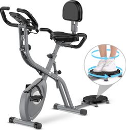 Vélo d’appartement Fitness 3-en-1 pliable magnétique connecté Gris
