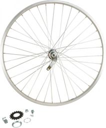 Roue velo urbain 650 x 35b ar ecrou axe plein jante alu argent retropedalage 36t