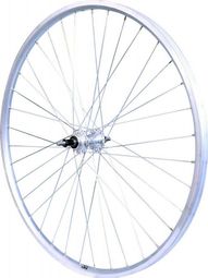 ROUE 28  VTC ARRIERE JANTE ALU DOUBLE PAROI ARGENT FREIN PATIN MOYEU ALU ECROUS ROUE LIBRE .