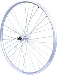 ROUE 28  VTC ARRIERE JANTE ALU DOUBLE PAROI ARGENT FREIN PATIN MOYEU ALU BLOCAGE RAPIDE ROUE LIBRE.