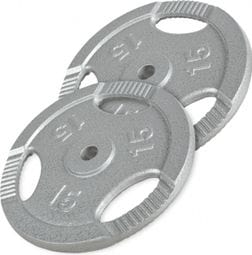 Disques en fonte avec poignées  - 31 mm - Gris - De 0 5 KG à 20 KG - Poids : 30 KG (2 x 15 KG)