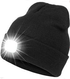 Bonnet unisexe avec lumière LED intégrée amovible - Rechargeable USB (hiver et activités nocturnes)
