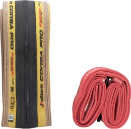 Vittoria Corsa Pro 700 mm Road Tire, Tubetype, Soft, Graphene Silica Compound, Beige Sidewalls + Competition Latex Inner Tube