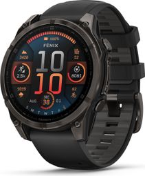 Garmin Fēnix 8 AMOLED - 47 mm Saffier Titanium Carbon Gray DLC GPS Horloge met Siliconen Band Zwart/Kiezelgrijs