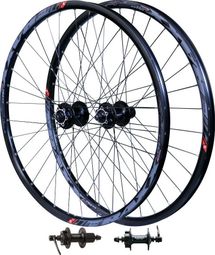 PAIRE ROUES 275  VTT JANTE ALU TRAXX TUBELESS READY NOIR FREIN DISQUE 6T SHIMANO DEORE M475 BLOCAGE RAPIDE CASSETTE 8/9/10V (584x21).