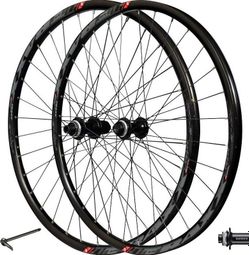 PAIRE ROUES 275  VTT JANTE ALU TRAXX TUBELESS READY NOIR FREIN DISQUE CENTERLOCK SHIMANO MT400 TX15/100mm TX12/142mm CASSETTE 9/10/11V (584X21).