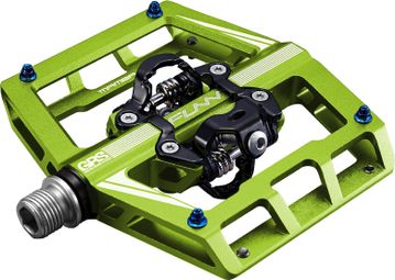 Pair of Funn Mamba GRS Double Side SPD Green Automatic Pedals with Cages