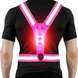 R2B Gilet de course rechargeable - Feux de course à l'avant et à l'arrière - Réfléchissant - Rose