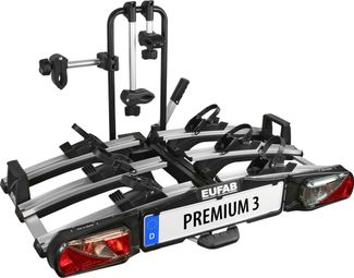 Eufab Premium 3 Towbar Bike Rack 13 Pin - 3 Bikes (E-Bikes Compatible) Zwart Zilver