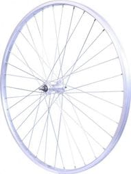 ROUE 26  VTT AVANT JANTE ALU SIMPLE PAROI ARGENT FREIN PATIN MOYEU ALU ECROUS.