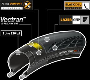 Pneu Route Continental Grand Prix 5000 700c Tubetype Souple BlackChili Vectran Breaker LazerGrip ACT Marron — vue 3