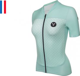 Maillot Manches Courtes Femme LeBram Portillon Celeste / Vert Coupe Ajustée