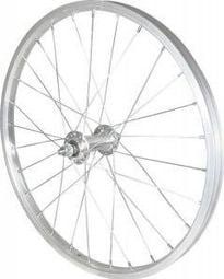 ROUE 20  VTT et BMX AVANT JANTE ALU SIMPLE PAROI ARGENT FREIN PATIN MOYEU ALU ECROUS.