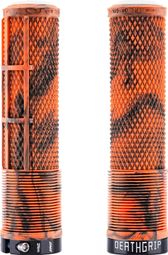 Pair of DMR DeathGrip2 Flangeless Lock-On Handlebar Grips, 135 mm, Orange Marble