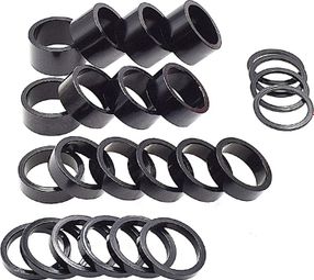 Coffret entretoise direction ALU Noir 1 1/8-28.6 extérieur - 24 pièces .
