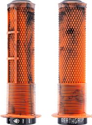 Pair of DMR DeathGrip2 Flange Lock-On Handlebar Grips, 135 mm, Orange Marble