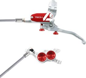 Frein Avant Hope Tech 4 E4 Argent / Rouge Durite Tressé Aviation