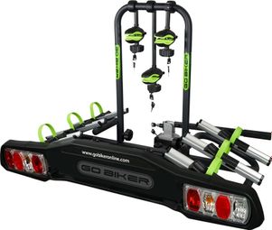 GO BIKER RANGER Porte-vélos pour 3 vélos - Attelage - Supporte 15kg par rail - Châssis Acier/Aluminium - Bras Ajustables - Double Système de Sécurité