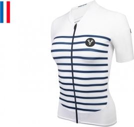 Maillot Manches Courtes Femme LeBram Ventoux Blanc Bleu Coupe Ajustée