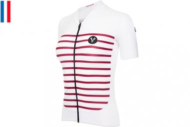 Maillot Manches Courtes Femme LeBram Ventoux Blanc Bordeaux Coupe Ajustée