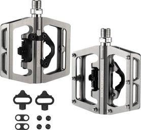 Clipless pedals hybrid SPD flat aluminum CNC gray ROCKBROS