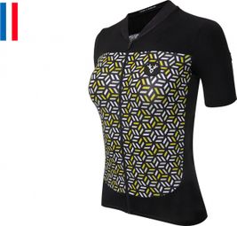 Maillot de manga corta LeBram para mujer Iron Cross negro amarillo Tailored Fit