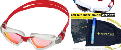 Aquasphere Kayenne Gray / Red Swim Goggles - Red Mirror Lenses + Care Kit